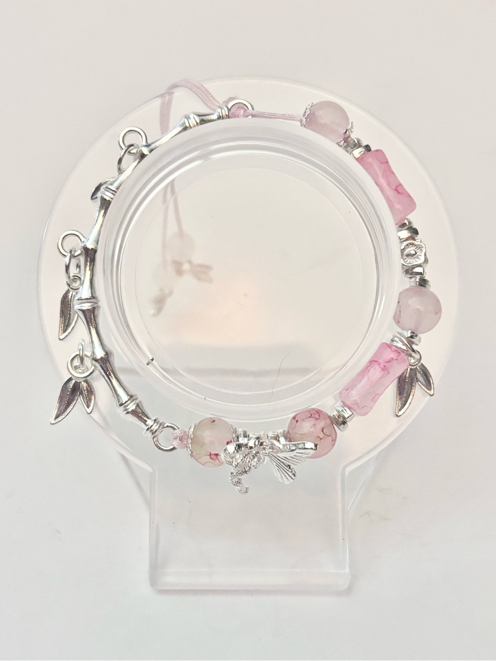 Handmade Pink Beaded Bracelet with Butterfly/Snake Charm